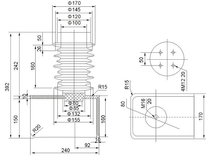 24KV连体绝缘子的外形及结构图纸