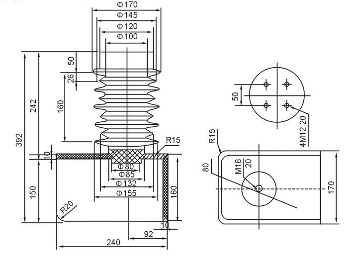35KV连体绝缘子的外形及结构图纸