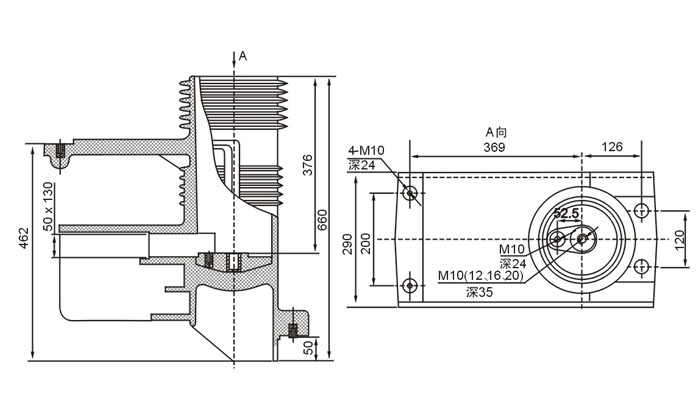 40.5KV触头盒的外形尺寸图