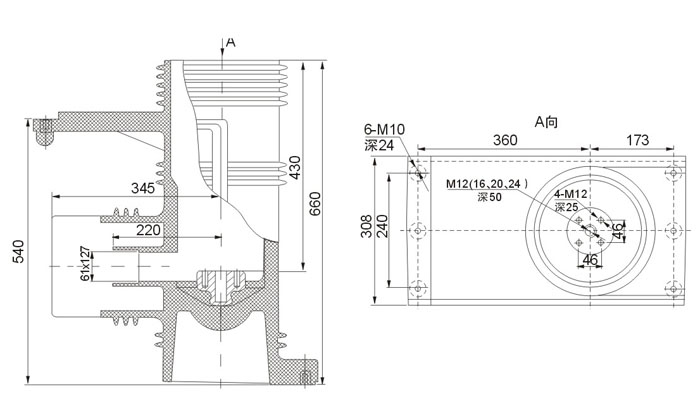 40.5KV触头盒的外形结构图