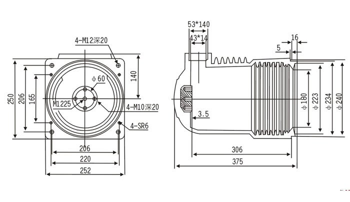 CH3-24KV触头盒的外形尺寸图