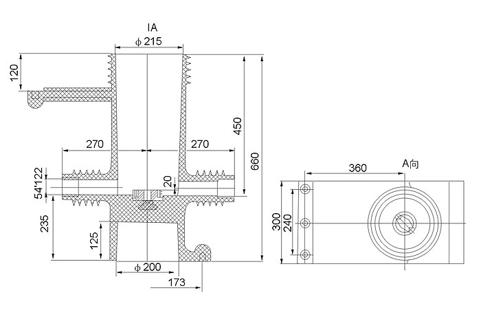 CH3-35KV三通触头盒的外形尺寸图