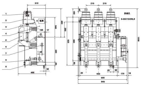 FZN25-12D/630真空负荷开关外形尺寸图