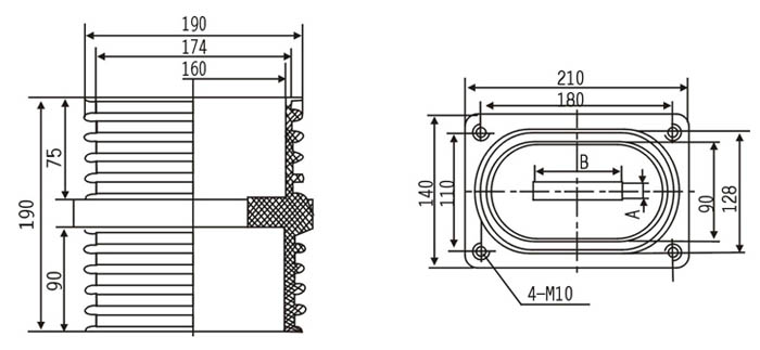 TG3-10Q中置柜套管的结构尺寸图